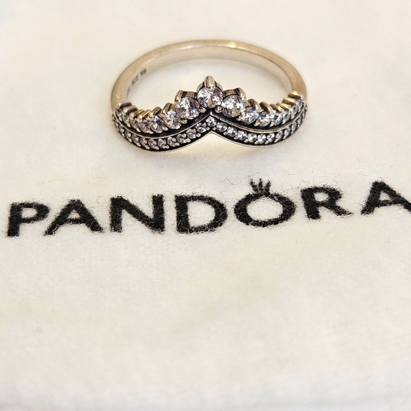 Pandora Sterling Silver Timeless Princess Wishbone CZ Ring S925 ALE Size 7.5 - Picture 7 of 9